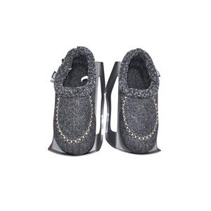 Kamik Kids Gray Wool Blend Slip-On Moccasin-Style Slippers Faux Fur Lining Size